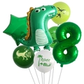 Dinosaur birthday party balloons set with green number 8 foil and palm leaf latex balloons - Set 8 / Green