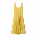 Elegant bright yellow sleeveless midi dress with a square neck and pleated A-line skirt - XS / Yellow