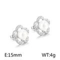 Elegant 15mm floral pearl stud earrings with zircon inlay in silver-tone finish - Style A Pearl Zirconia Flower Stud (Silver)