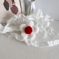 Sweet red and white plush flower hair claw clip with cozy autumn texture - White