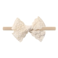 Elastic baby headband with a beige lace floral embroidery bow for infants and toddlers - Beige Lace (3)