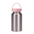 650ml stainless steel vacuum sports bottle with pink matte handle lid and wide mouth - Silver - Light Pink Lid
