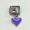 Italian heart charm link with purple enamel heart pendant on stainless steel bracelet - Purple Heart