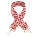 Detail of red and cream geometric diamond woven bag strap with gold metal swivels - Silver Clasp / Red