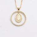 Collier hip hop doré avec pendentif ajouré rond vierge marie croix étoile sur blanc - 0627CX(Rond) / Doré