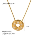 18k gold-plated stainless steel necklace featuring a circular pendant with heart stones - Hollow Ring Heart Rhinestone Pendant Necklace (JDN2309015-WT) / Gold