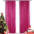 Close-up of sparkling magenta sequin curtains set against a festive holiday background - Rose Red