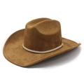 Cappello da cowboy classico in pelle scamosciata marrone con fascia di strass - M (56-57 cm) / Cachi