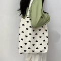 Bolso de hombro minimalista de lona con estampado de corazones y gran capacidad - Shoulder Bag / Corazón Negro