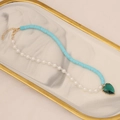 Collar bohemio de perlas y turquesas con colgante de corazón esmeralda y oro - 1# Azul - Azul Turquesa Con Corazón Esmeralda