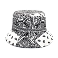 Unisex black and white paisley print bucket hat with all-over vintage pattern - M (56-58cm) / White