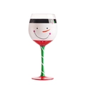 Hand-painted snowman glass wine goblet with green stem and red base for Christmas gift - Red Wine Glass-Red Smile Snowman