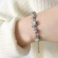 Silver butterfly beaded bracelet in stainless steel with adjustable chain on wrist - Butterfly Rhinestone Style (E410) / Silver