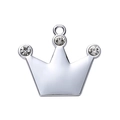 Zinc alloy crown pet tag with clear rhinestones and polished silver finish for collars - White