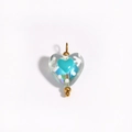 Macro detail of a cyan heart-shaped glass pendant with gold loop for DIY jewelry making - Teal Heart Dot Style (款式2)