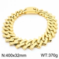 32mm chunky diamond-cut gold titanium steel Cuban link chain necklace, 400x32mm, 370g - Gold Color Polished Necklace (KN282969-KJX)