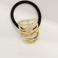 Minimalist elastic hair tie with multilayer golden wave alloy metal ornament detail - Double M Shape Gold