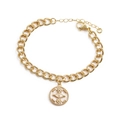 Chunky gold chain bracelet with zircon evil eye pendant in a polished metallic finish - Style 0121