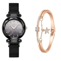 Close-up of elegant starry dial watch with faceted crystal and matching rose gold bracelet - Watch+Bracelet / Black