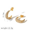 Detail view of 18k gold plated U-shaped earrings with clear zircon stones 15.7mm size - Gold Small C-Shape Rhinestone Style (TE6598)
