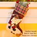 Red 30x48cm 3D Santa Christmas stocking with red-green plaid cuff and plush deer detail - Santa Claus Style (067-A)