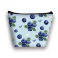 Portable fabric makeup bag featuring watercolor blueberry pattern and black zipper closure - Blueberry