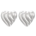 Macro shot of vintage style silver heart earrings with textured 3D ripple surface details - Steel Color Ribbed Heart (12299)