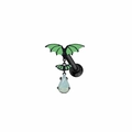 Detail of black metal bat piercing jewelry with green wings and a teardrop crystal - Black Bat Green Drop Pendant Stud (2311110039)