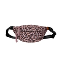 Pink leopard print canvas waist bag with adjustable strap and woven zipper pull - Pink