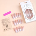 Uñas postizas degradadas rosas con pedrería, kit de 24 piezas con pegatinas adhesivas - Estilo de Degradado Rosa y Blanco con Diamantes de Imitación (XC-35-14) / 24 Piezas/Juego