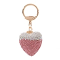 Porte-clés cœur scintillant avec strass dégradés rose et blanc et anneau doré - Rose