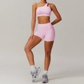Ensemble brassière de sport asymétrique et short cycliste rose pour yoga et fitness - 10/M / Short à Une Épaule Rose Cerisier