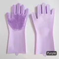 Purple silicone pet grooming gloves with soft scrubbing bristles for washing and massaging - Purple (Standard)