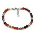 Men's natural red agate and faceted hematite beaded bracelet with adjustable lobster clasp - Dream Agate Style (B074)