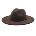 Deep brown wide brim felt fedora hat with black leather band and silver buckle detail - M (56-58cm) / Brown