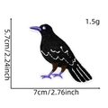 Detailed view of black crow embroidery patch with purple accents and size dimensions - 15# Crow