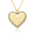 Minimalist gold heart disc necklace with sparkling micro-pave crystals on white background - Heart Style (E274)