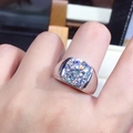 Elegant men's silver ring with a round cut moissanite stone in a wide band design - 5 Carats [11mm] Ljz-34 / Adjustable Open
