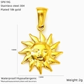 Macro view of 19x15mm golden sun pendant with 18K gold plated 304 stainless steel detail - Flame Sun Face Pendant (SP619G)