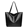 Sac cabas noir à motif crocodile avec finition brillante et doubles bretelles confort - Noir
