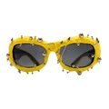 Punk yellow rivet sunglasses featuring silver spikes and heavy textured metal design - Gold