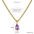 Detailed view of 2mm twist chain with a purple waterdrop pendant in gold stainless steel - Gold - Light Purple Zircon (ZN1101G-05)