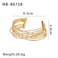 Exaggerated golden multi-layer open bangle with diamond-cut texture and hollow design - Multi-layer Woven Style (NB-B6158)