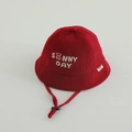Red corduroy baby sun hat with sunny day bear embroidery and adjustable windproof strap - 48-50cm (1-2 Years) / Sunny Bear Style / Burgundy