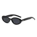 Gafas de sol ovales negras de moda con detalles de estrellas plateadas y diseño vintage - Montura Negro Brillante Lentes Grises