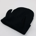 Black knitted beanie with 3D devil horns design on top shown on white background - Adult One Size - Elastic / Black Horn - Black Hat