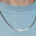 Minimalist silver 316L stainless steel flat snake chain necklace on female model - Blade Chain 4mmX50cm