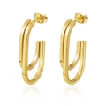 Elegantes pendientes de aro multicapa de acero inoxidable chapado en oro PVD con reflejo - Empalmado de Dos Capas Ovaladas (3椭圆两拼线) / Dorado