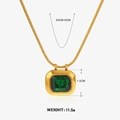 Collier en acier inoxydable doré avec pendentif vert émeraude et dimensions précises - Vert