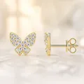 Elegant gold butterfly stud earrings with sparkling pavé moissanite stones - E15287 Pave Butterfly Style (Gold)